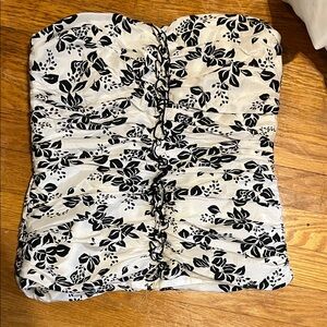 Black and White Floral Strapless Top